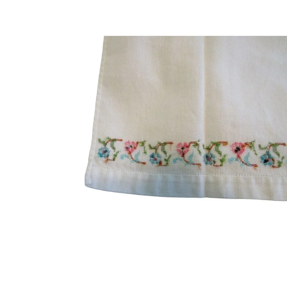 Vintage Hand Embroidered Guest Tea Hand Towels Pink Blue Floral Minor Age Stains